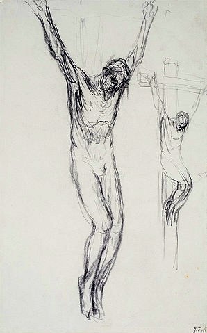 Jean-François Millet, Christus am Kreuz. (19. Jahrhundert,Kreide in Schwarz,<br> Städel Museum Frankfurt am Main,Graphische Sammlung,1814-1875,Millet,Jean-François,Städel Museum,Jean Francois Millet,Jesus Christus,Kreuz)