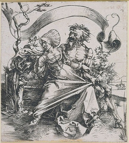 Albrecht Dürer, Junge Frau, vom Tode bedroht (Der Gewaltätige). Um 1495. (Dürer,Albrecht,1471-1528,Kupferstich,Graphische Sammlung,<br> Städel Museum Frankfurt am Main,Städel Museum,albrecht dürer,grafik)