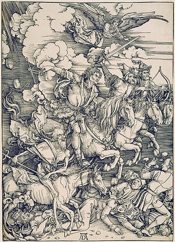 Albrecht Dürer, Die apokalyptischen Reiter. Um 1497/98 (Dürer,Albrecht,1471-1528,Holzschnitt,Graphische Sammlung,<br> Städel Museum Frankfurt am Main,Städel Museum,Apokalypse,Weltuntergang,Untergang)