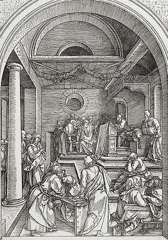 Albrecht Dürer, Der 12-jährige Jesus im Tempel. Um 1503 (Dürer,Albrecht,1471-1528,Holzschnitt,Graphische Sammlung,<br> Städel Museum Frankfurt am Main,Städel Museum)