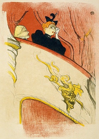 Henri de Toulouse-Lautrec, Die Loge mit der goldenen Maske (La loge au mascaron doré). 1893 (Städel Museum,Frankfurt am Main,Toulouse-Lautrec,Henri de,1864-1901,Lithographie,Graphische Sammlung,19. Jahrhundert,in 5 Farben,Henri Toulouse-Lautrec,Theater,Loge,Opernglas,Oper,Theater,Perspektive,Städel Museum)
