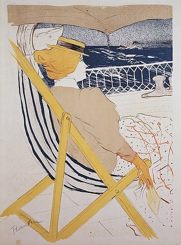 Henri de Toulouse-Lautrec, La Passagère du 54 - Promenade en yacht. 1896 (Städel Museum,Frankfurt am Main,Toulouse-Lautrec,Henri de,1864-1901,Lithographie,Graphische Sammlung,in 6 Farben,Reisen,Reise,Schiff,Toulouse-Lautrec, Henri de Toulouse-Lautrec,Frau,Liegestuhl,an Deck,Kreuzfahrt,an Bord,Erholung,erholen,Luxus,Ferien,Urlau)