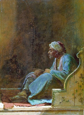 Carl Spitzweg, Sitzender Türke. (Spitzweg,Carl,1808-1885,Schweinfurt,Sammlung Georg Schäfer,19. Jahrhundert,mann,sitzend,profil,orient,orientalisch)