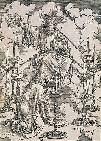Albrecht Dürer, Johannes erblickt die sieben Leuchter. Um 1496/98 (Dürer,Albrecht,1471-1528,Holzschnitt,Graphische Sammlung,<br> Städel Museum Frankfurt am Main, Städel Museum)
