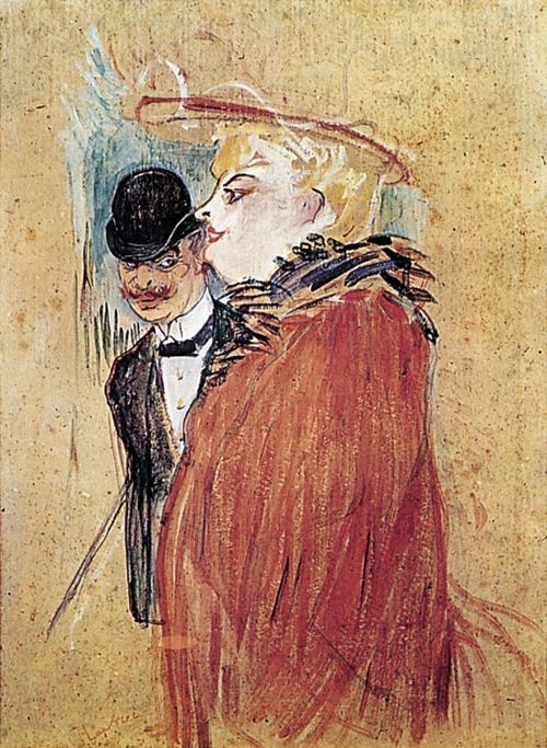 Henri Toulouse-Lautrec, Paar (Malerei, Jugendstil, Paart, Mann, Eleganz, Frau, Grafik, Treppenhaus, Wohnzimmer, bunt)