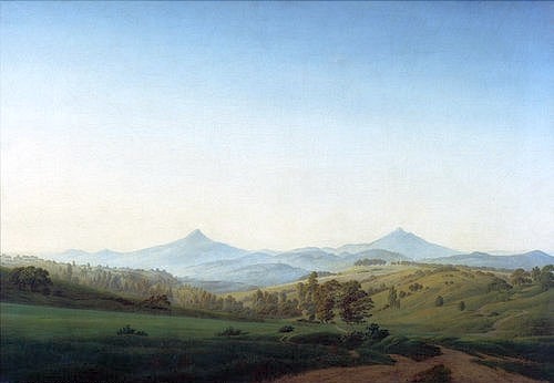Caspar David Friedrich, Böhmische Landschaft mit dem Milleschauer. (Friedrich,Caspar David,1774-1840,Dresden,Gemäldegalerie,)
