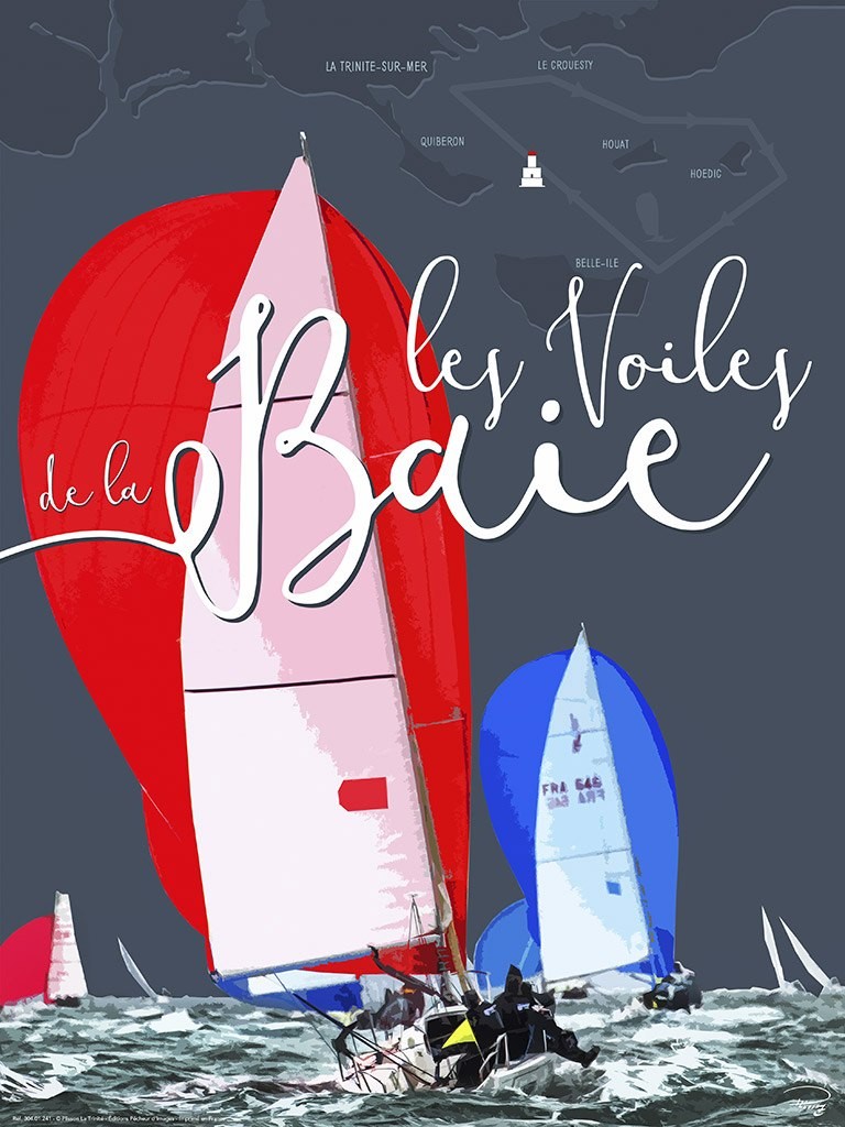 Philip Plisson, Affiche Les Voiles de la Baie 2016 (Segelboote, Regatta, maritim, Segelsport, Meeresbrise, Meer, Treppenhaus, Badezimmer, Wohnzimmer, Grafik, Kalligrafie, bunt)