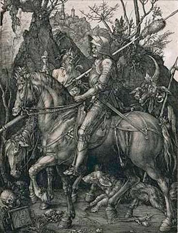 Albrecht Dürer, Ritter, Tod und Teufel. 1513 (Ritter, Pferd, Tod, Teufel, Hund, Allegorie, Klassiker, Alte Meister, Grafik, Wohnzimmer, Treppenhaus, Renaissance, Wunschgröße, schwarz/weiß)