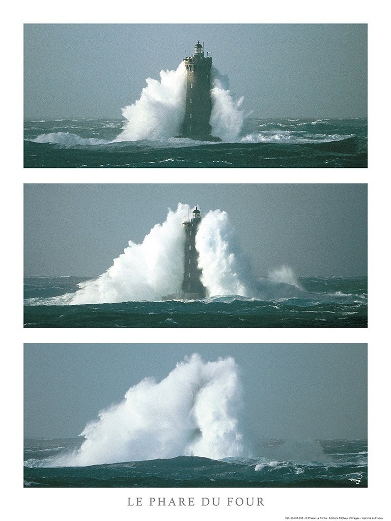 Philip Plisson, Le Phare du Four - Bretagne (Leuchtturm, Meer, Brandung, Wellen, Frankreich, Atlantik, Gischt, Meeresbrise, Fotokunst, Wohnzimmer, Badezimmer, Treppenhaus, bunt)