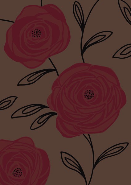 Design Show, CHOCOLATE ROSES II (Retro, Vintage, Grafik, Blumen, Blüten, Tapetenmuster, dekorativ, Sechziger Jahre, Wunschgröße, Wohnzimmer, Treppenhaus, bunt)