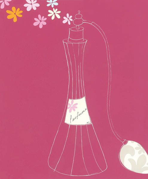 Ally & Reader Gore, PERFUME BOTTLE II (Flacon, Zerstäuber, Parfümflasche, stilisiert, Blüten, floral, geometrische Muster, Grafik, Modern, Badezimmer, Wohnzimmer, Wunschgröße, pink)