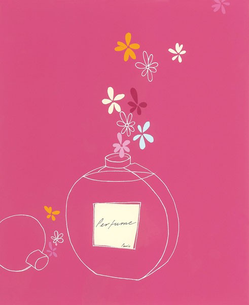 Ally & Reader Gore, PERFUME BOTTLE III (Flacon, Parfümflasche, stilisiert, Blüten, floral, geometrische Muster, Grafik, Modern, Badezimmer, Wohnzimmer, Wunschgröße, pink)