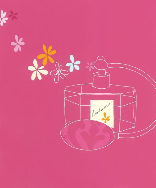 Ally & Reader Gore, PERFUME BOTTLE IV (Flacon, Zerstäuber, Parfümflasche, stilisiert, Blüten, floral, geometrische Muster, Grafik, Modern, Badezimmer, Wohnzimmer, Wunschgröße, pink)