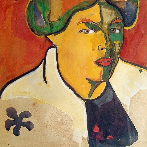 Kasimir Malewitsch, Portrait. Um 1910 (20. Jahrhundert,Gouache auf Papier,Privatsammlung Kostaki,1878-1935,Malewitsch,Kasimir,Frau,Angst,Malewitsch, Kasimir 1878-1935,skeptisch,skeptischer Blick)