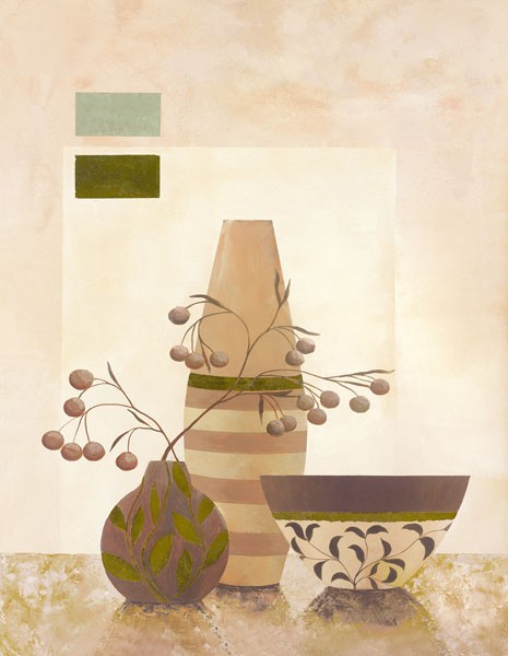 David Sedalia, AMBIANCE I (Stillleben, Eleganz, edel,  Vasen, Zweige, Früchte, klare Formen, abstrakte Muster, modern, Wohnzimmer, Esszimmer, Treppenhaus, Wunschgröße,)