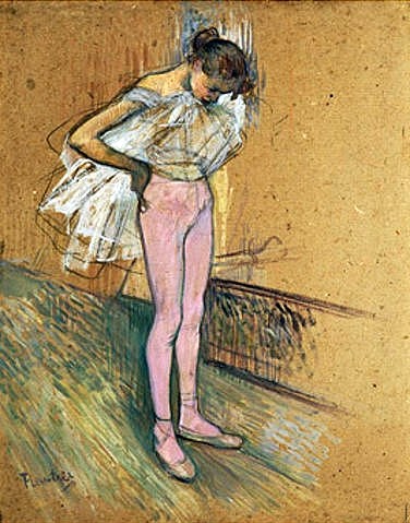 Henri de Toulouse-Lautrec, Tänzerin, ihr Trikot richtend. (Toulouse-Lautrec,Henri de,1864-1901,Christie's Images Ltd,Karton,Toulouse-Lautrec,Henri Toulouse-Lautrec,19. Jahrhundert,Post-Impressionismus,Mädchen,jung,Tutu,Tänzerin,Tutu,Kostüm,Ballett,Balletttänzerin,Ballerina)