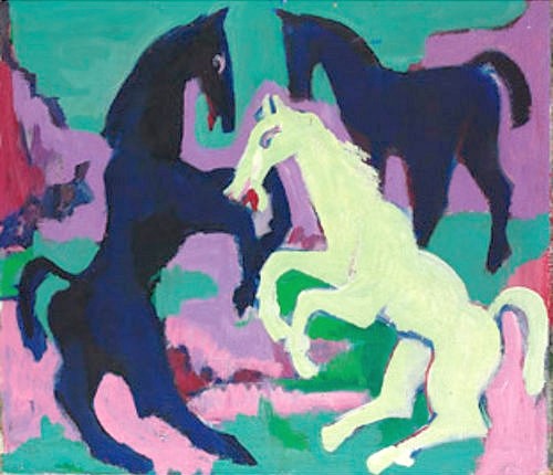 Ernst Ludwig Kirchner, Drei Pferde. Um 1923 (Kirchner,Ernst Ludwig,1880-1938,Christie's Images Ltd,Öl auf Leinwand,)