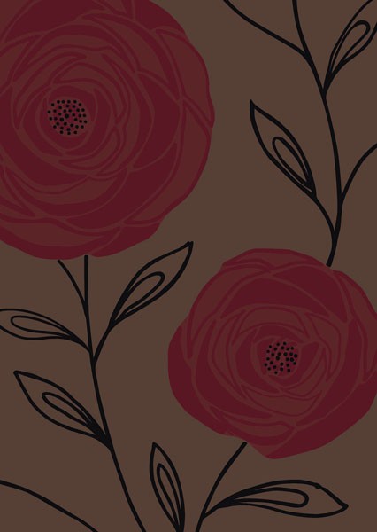 Design Show, CHOCOLATE ROSES I (Retro, Vintage, Grafik, Blumen, Blüten, Tapetenmuster, dekorativ, Sechziger Jahre, Wunschgröße, Wohnzimmer, Treppenhaus, bunt)