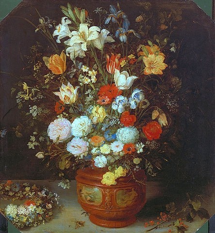 JAN BRUEGHEL DER ÄLTERE, Blumenstrauß. (Stillleben, Blumen, Blumenvase, Frühlingsstrauß, üppig, Vanitas, Vergänglichkeit, Barock, Klassiker, Malerei, Wunschgröße, Wohnzimmer, bunt)