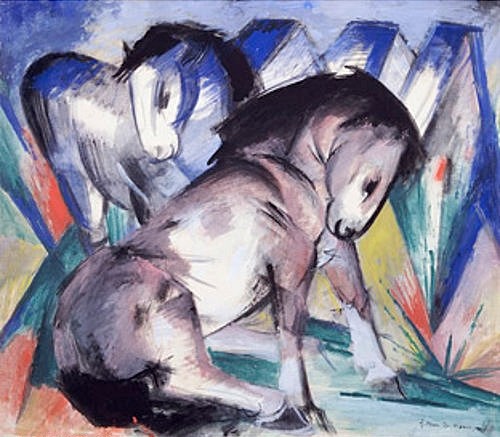 Franz Marc, Zwei Pferde. 1913 (20. Jahrhundert,Tempera und Gouache auf Papier,Christie's Images Ltd,1880-1916,Marc,Franz,Pferd,Blauer Reiter,Pferde,Franz Marc,blau,zwei)
