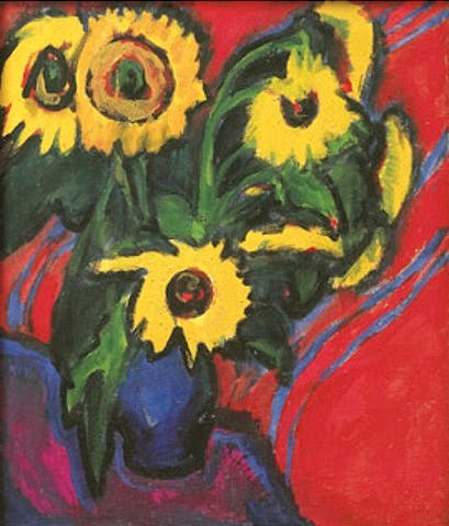 Ernst Ludwig Kirchner, Sonnenblummen. 1909/18 (Kirchner,Ernst Ludwig,1880-1938,Christie's Images Ltd,Öl auf Leinwand,)