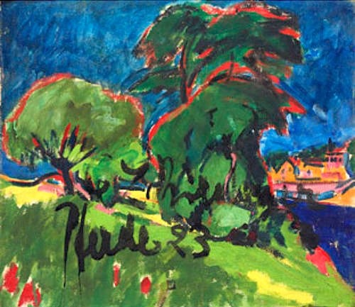 Ernst Ludwig Kirchner, Landschaft (Rückseite von 'Drei Pferde'). Um 1923 (Kirchner,Ernst Ludwig,1880-1938,Christie's Images Ltd,Öl auf Leinwand,)