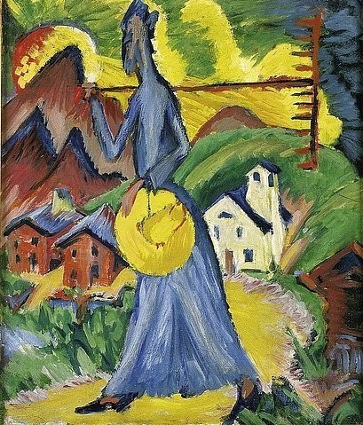 Ernst Ludwig Kirchner, Alpleben (Seitentafel eines Triptychons). 1918. (Die beiden anderen Tafeln sind unter den Bildnummern 31958 und 31957 zu finden.) (Kirchner,Ernst Ludwig,1880-1938,Christie's Images Ltd,Öl auf Leinwand,Kirchner,Ernst Ludwig Kirchner,alpen,berge,berglandschaft)
