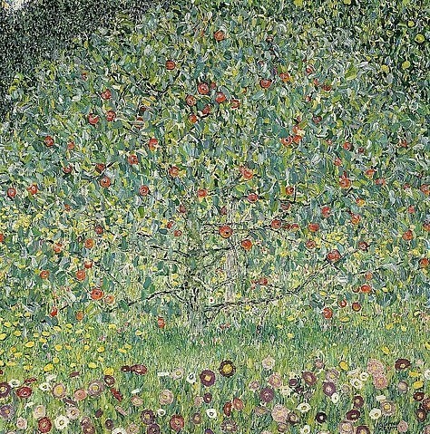 Gustav Klimt, Apfelbaum I. 1912 (Klassische Moderne, Jugendstil, Baum, Apfelbaum, Blumenwiee, Natur, Wohnzimmer, Treppenhaus,  Malerei, Wunschgröße, bunt)