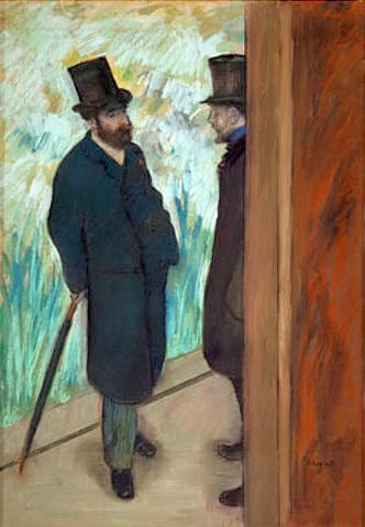 Edgar Degas, Freunde hinter den Kulissen. Um 1878 (Degas,Edgar,1834-1917,Paris,Musée d'Orsay,Pastell auf Papier,Ludovic Halevy,Albert Cave, französischer impressionismus,französisch,impressionistisch)