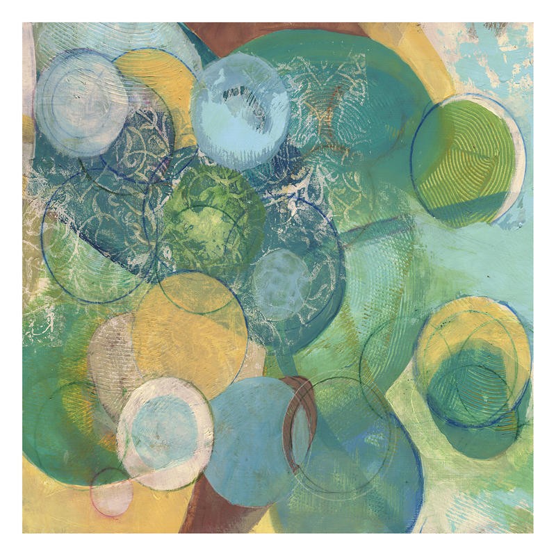 Smith Haynes, DISC ARRAY I (Abstrakt, Malerei, geometrische Formen, Kreise, florale Muster, Spachtellinien, Farbflächen, Wohnzimmer, Treppenhaus, Büro, Wunschgröße, pastell)