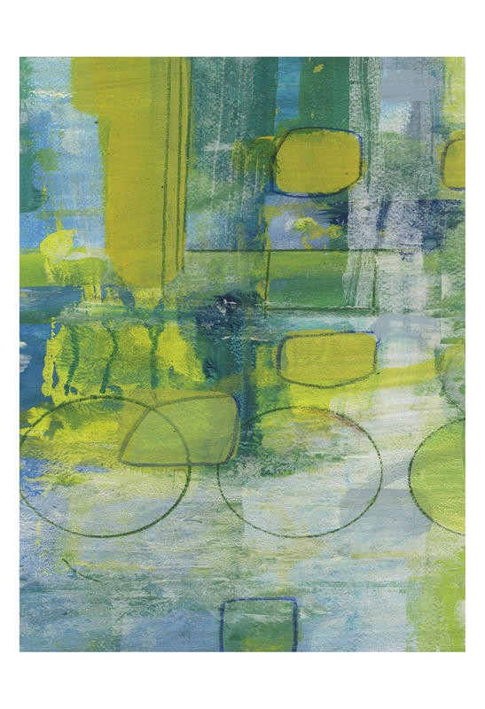 Smith Haynes, FREESTYLE LIMES II (Abstrakt, Malerei, geometrische Formen, Kreise, Kringel, Linien, Geraden, Rechtecke, Linien, modern, Wohnzimmer, Treppenhaus, Büro, Wunschgröße, grün/gelb)