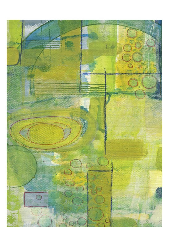 Smith Haynes, FREESTYLE LIMES III (Abstrakt, Malerei, geometrische Formen, Kreise, Kringel, Linien, Geraden, Rechtecke, Linien, modern, Wohnzimmer, Treppenhaus, Büro, Wunschgröße, grün/gelb)