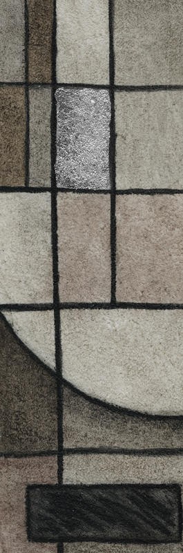 Kristin Emery, MODERN CIRCLES SPLITS LEFT (Abstrakt, Malerei, geometrische Formen, Kreissegment, Linien, Rechtecke, modern, zeitgenössisch, Wohnzimmer, Treppenhaus, Wunschgröße, grau/braun)
