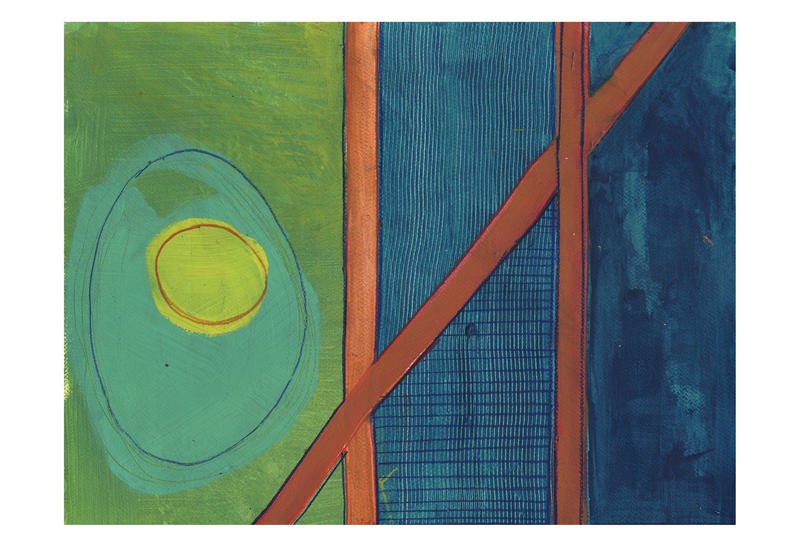 Smith Haynes, OLIVE HOUSE I (Abstrakt, Malerei, geometrische Formen, Oval, Farbflächen, Stäbe, Vertikale Linien, modern, Wohnzimmer, Treppenhaus, Büro, Wunschgröße, bunt)