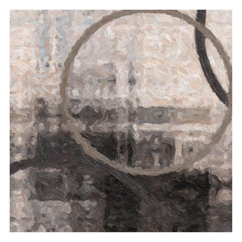 Taylor Greene, COMPRESSION II (Abstrakte Malerei, Kreis, Linie, pastos, modern, Wunschgröße, Büro, Wohnzimmer, schwarz/weiß)