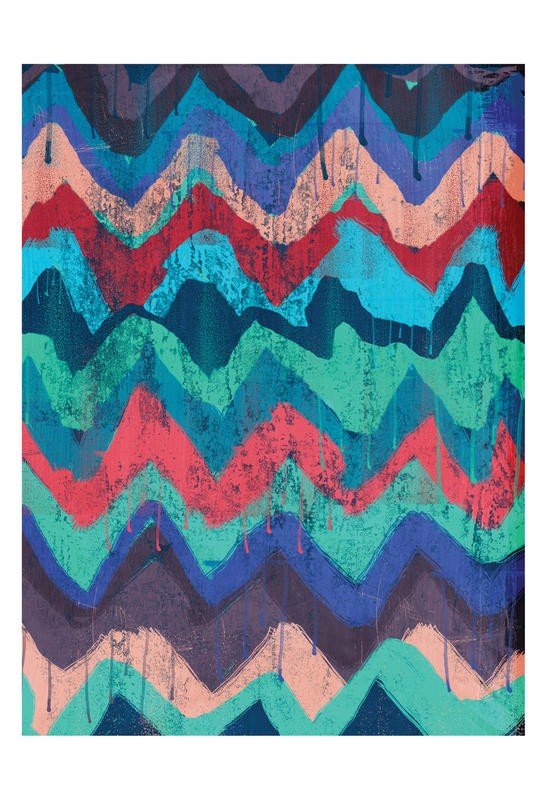 Cynthia Alvarez, COOL CHEVRONS II (Abstrakte Kunst, abstrakte Malerei, Zichzacklinien, Muster, Farbtropfen, moderne Malerei,  Wohnzimmer, Treppenhaus, Wunschgröße, bunt)