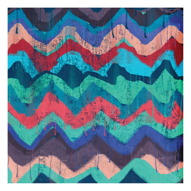 Cynthia Alvarez, COOL CHEVRONS IV (Abstrakte Kunst, abstrakte Malerei, Zichzacklinien, Muster, Farbtropfen, moderne Malerei,  Wohnzimmer, Treppenhaus, Wunschgröße, bunt)
