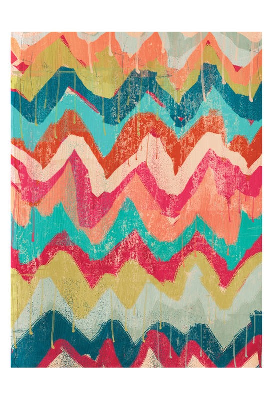 Cynthia Alvarez, HOT CHEVRONS I (Abstrakte Kunst, abstrakte Malerei, Zichzacklinien, Muster, Farbtropfen, moderne Malerei,  Wohnzimmer, Treppenhaus, Wunschgröße, bunt)