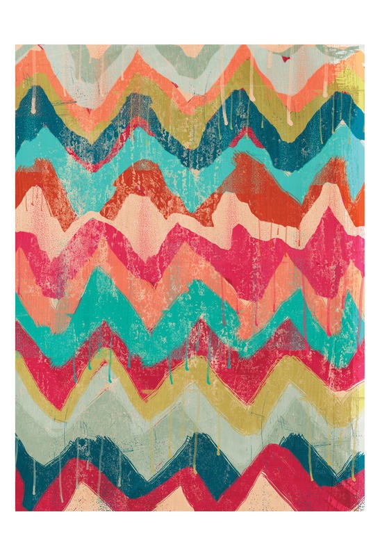 Cynthia Alvarez, HOT CHEVRONS II (Abstrakte Kunst, abstrakte Malerei, Zichzacklinien, Muster, Farbtropfen, moderne Malerei,  Wohnzimmer, Treppenhaus, Wunschgröße, bunt)