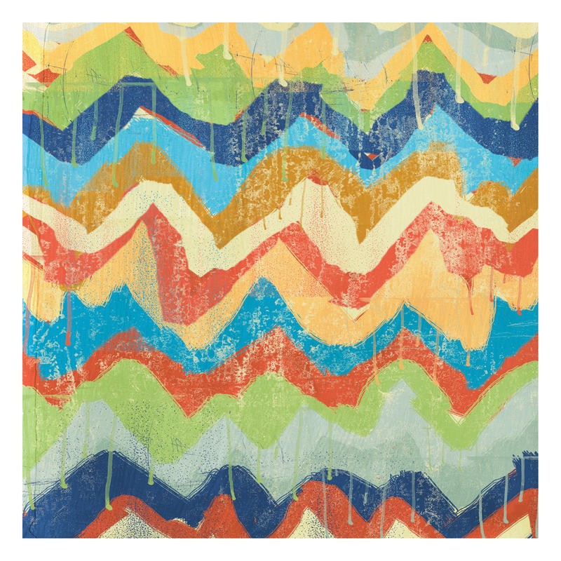 Cynthia Alvarez, NEW CHEVRONS III (Abstrakte Kunst, abstrakte Malerei, Zichzacklinien, Muster, Farbtropfen, moderne Malerei,  Wohnzimmer, Treppenhaus, Wunschgröße, bunt)