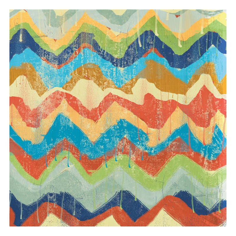 Cynthia Alvarez, NEW CHEVRONS IV (Abstrakte Kunst, abstrakte Malerei, Zichzacklinien, Muster, Farbtropfen, moderne Malerei,  Wohnzimmer, Treppenhaus, Wunschgröße, bunt)