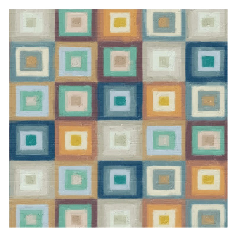 Taylor Greene, MAGIC SQUARE I (Abstrakte Kunst, geometrische Formen, Vierecke, Quadrate, Reihung, Muster, modern,  Wunschgröße, Treppenhaus, Wohnzimmer, bunt)