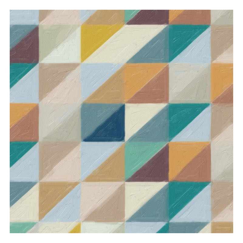 Taylor Greene, MAGIC SQUARE II (Abstrakte Kunst, geometrische Formen, Vierecke, Quadrate, Dreieicke, Reihung, Muster, modern,  Wunschgröße, Treppenhaus, Wohnzimmer, bunt)