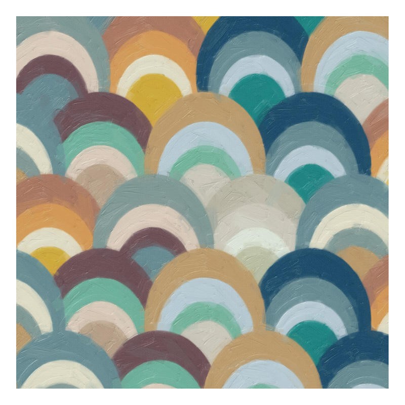 Taylor Greene, MAGIC CIRCLES I (Abstrakte Kunst, geometrische Formen, Bögen, Wellen, Muster, modern,  Wunschgröße, Treppenhaus, Wohnzimmer, bunt)