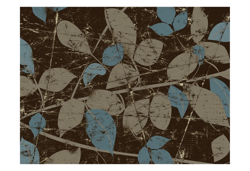 Diane Stimson, LEAFY BEAUTIFUL I (Zweige, Blätter, plakativ, modern, Grafik, Wunschgröße, Treppenhaus, Wohnzimmer, blau/braun)