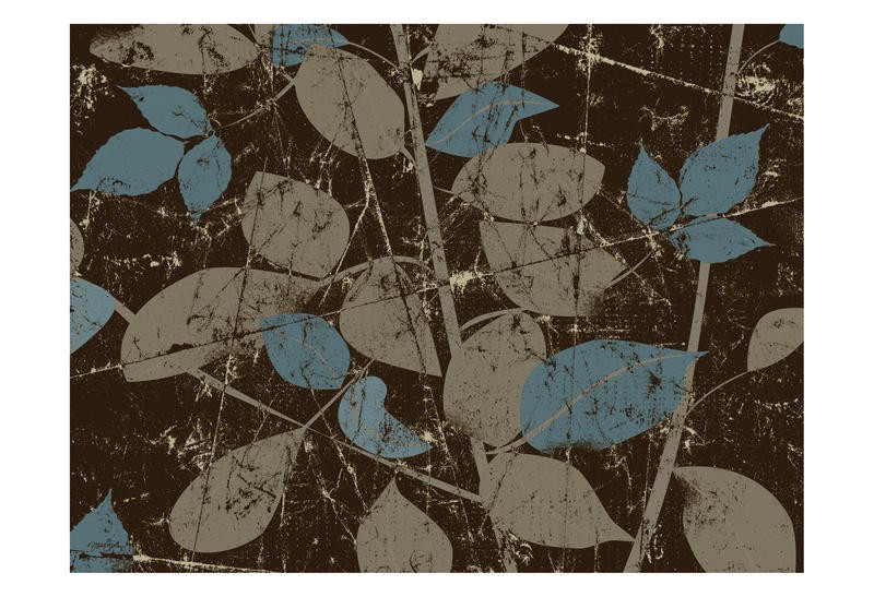 Diane Stimson, LEAFY BEAUTIFUL II (Zweige, Blätter, plakativ, modern, Grafik, Wunschgröße, Treppenhaus, Wohnzimmer, blau/braun)