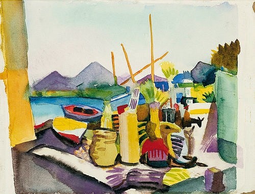 August Macke, Landschaft bei Hammamet. 1914 (Macke,August,1887-1914,Münster,LWL-Museum für Kunst und Kultur<br>Westfälisches Landesmuseum,Aquarell,August Macke)