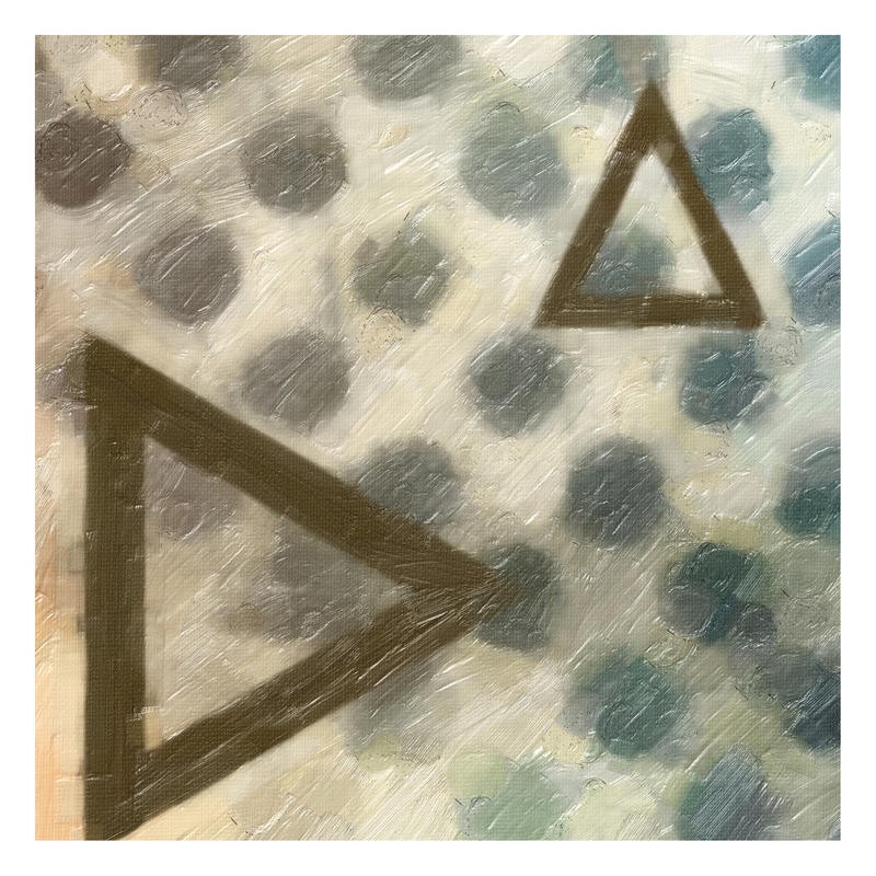 Taylor Greene, ABSTRACT TRIAD II (Abstrakte Kunst, geometrische Formen, Kreise, Punkte, Spots, Reihung, Muster, Dreiecke modern,  Wunschgröße, Treppenhaus, Wohnzimmer,)