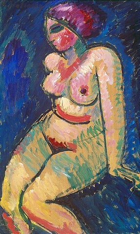 Alexej von Jawlensky, Sitzender weiblicher Akt. Um 1910. (Öl/Karton,Jawlensky,Alexej von,München,Städtische Galerie,1864-1941,Weibliche Akte,Jawlensky, Alexej von 1864-1941)