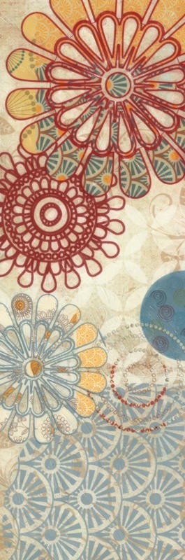 Taylor Greene, FLORA TRANCE PANEL IV (Abstrakte Kunst, florale Muster, Blumen, Hippie, flower power, Muster, modern,  Wunschgröße, Treppenhaus, Wohnzimmer, bunt)